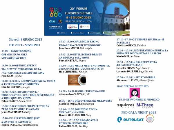 Tech Talk, Premiere 20th European Forum Lucca 2023 |  Live streaming Digital-News.it