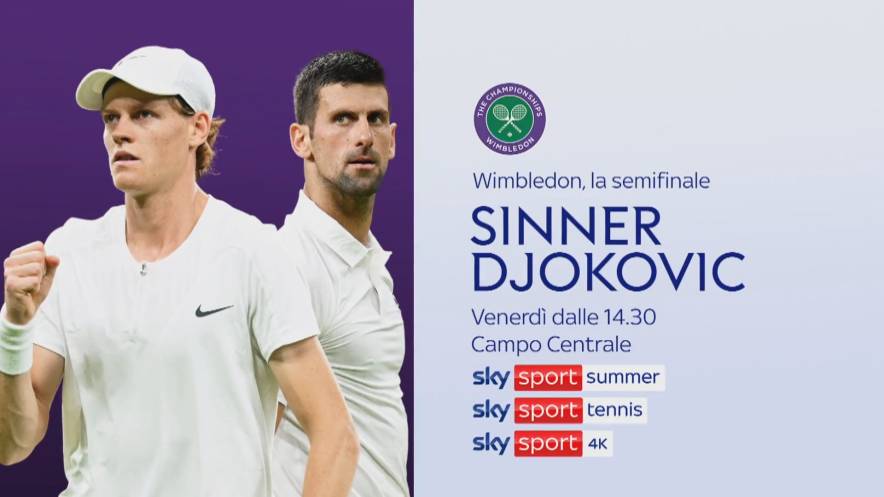 Foto - Sky Sport Tennis, venerd&igrave; la super semifinale, Djokovic vs Sinner a Wimbledon!