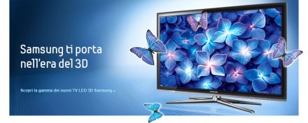 La tv tridimensionale arriva nei salotti di casa. O almeno nei negozi italiani, da oggi. Il 3D e' ormai da diverse settimane uno dei temi piu' caldi nel settore della Consumer Electronics: oggi Samsung Electronics, festeggia l'arrivo ufficiale nei negozi dei primi TV 3D LED che permettono lo spettacolo della terza dimensione, cambiando radicalmente l'esperienza dell'entertainment domestico.