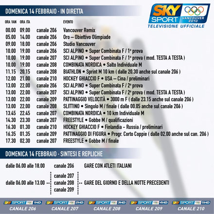 Immagine nel testo correlata a: Olimpiadi Vancouver 2010, il programma della 2^ giornata su SKY, Rai, Eurosport