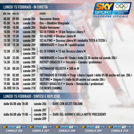 Olimpiadi Vancouver 2010, il programma della 3^ giornata su SKY, Rai, Eurosport Immagine nel testo correlata a: Olimpiadi Vancouver 2010, il programma della 3^ giornata su SKY, Rai, Eurosport
