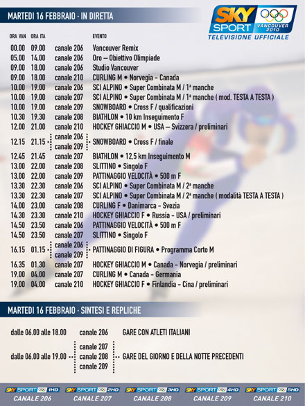 Olimpiadi Vancouver 2010, il programma della 4^ giornata su SKY, Rai, Eurosport Immagine nel testo correlata a: Olimpiadi Vancouver 2010, il programma della 4^ giornata su SKY, Rai, Eurosport