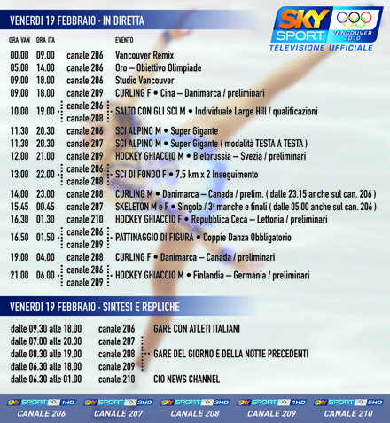 Olimpiadi Vancouver 2010, il programma della 7^ giornata su SKY, Rai, Eurosport Immagine nel testo correlata a: Olimpiadi Vancouver 2010, il programma della 7^ giornata su SKY, Rai, Eurosport