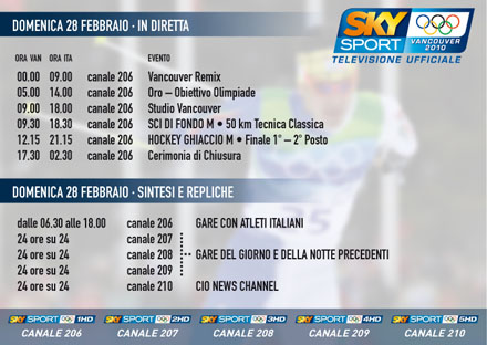 Olimpiadi Vancouver 2010, il programma dell'ultima giornata su SKY,Rai,Eurosport Immagine nel testo correlata a: Olimpiadi Vancouver 2010, il programma dell'ultima giornata su SKY,Rai,Eurosport