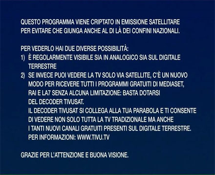 Visualizza: Canale 5 'cripta' senza criptare: ecco il cartello su Beautiful e Centovetrine su Digital-News.it Immagine di Canale 5 'cripta' senza criptare: ecco il cartello su Beautiful e Centovetrine - Scopri su Satellite / Estero
