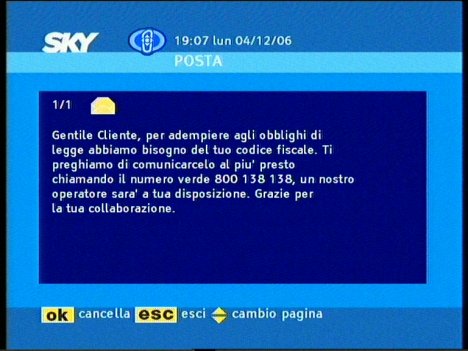 C'è posta nello SKYBOX: abbiamo bisogno del codice fiscale Codice Fiscale