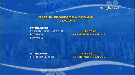 Immagine nel testo correlata a: Rai Sport Sabato - il programma delle gare in onda in tv il 13 Febbraio