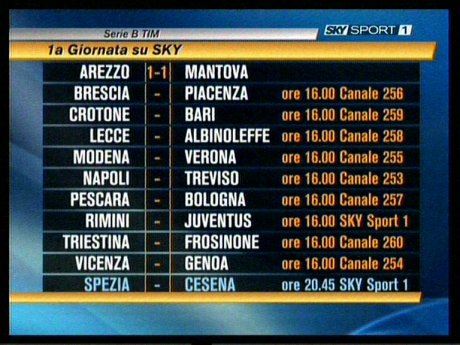 Programma 1° gionata di B su Sky