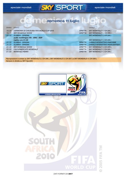 Mondiali Sudafrica 2010 - la Finalissima: Olanda-Spagna (diretta Rai 1 e Sky)