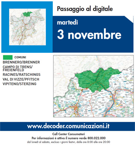 Switch Off in Alto Adige, il digitale a Vipiteno e nell'Alta val d'Isarco Immagine nel testo correlata a: Switch Off in Alto Adige, il digitale a Vipiteno e nell'Alta val d'Isarco