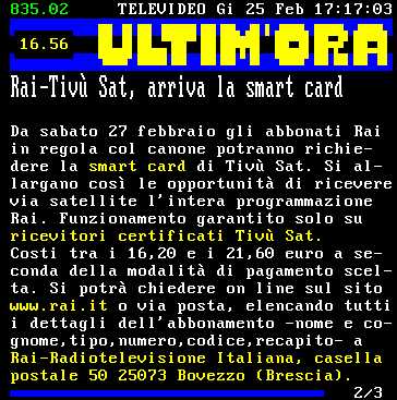 Smart Card Tiv�Sat: dal 27 Febbraio sar� possibile richiederla singolarmente