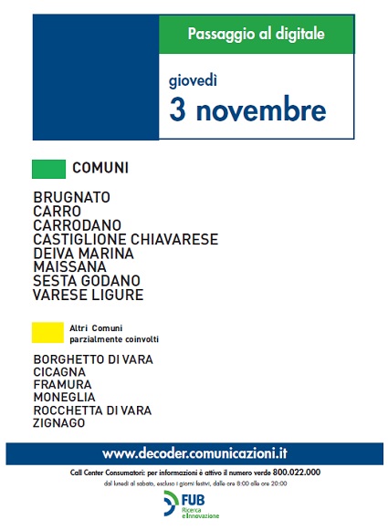 Switch Off in Liguria, le operazioni di giovedì 3 novembre 2011 Immagine nel testo correlata a: Switch Off in Liguria, le operazioni di giovedì 3 novembre 2011