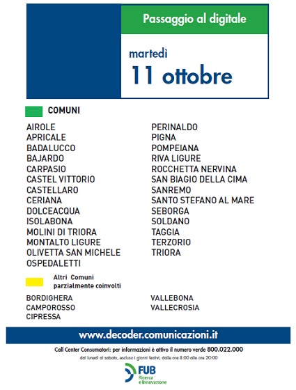 Switch off in Liguria, si continua oggi con il passaggio di Sanremo
