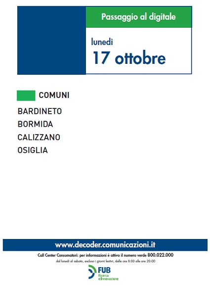 Switch Off in Liguria, le operazioni di lunedì 17 ottobre 2011 Switch Off in Liguria, le operazioni di lunedì 17 ottobre 2011