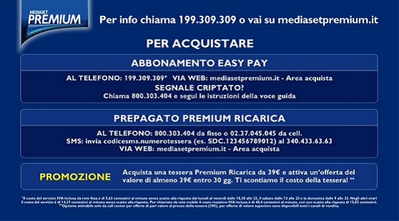 Immagine nel testo correlata a: Mediaset Premium, ecco i nuovi listini in modalità abbonamento e ricaricabile