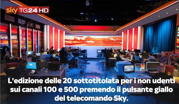 Da domani l'edizione delle 20 di Sky TG24 HD sottotitolata in diretta