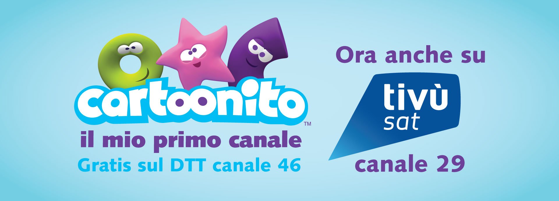 Novità SAT - Cartoonito arriva sul canale 29 della piattaforma gratuita Tivùsat