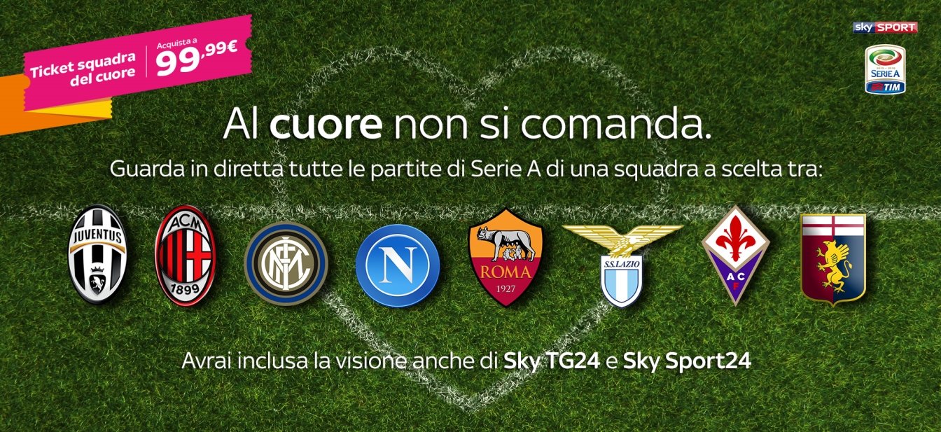 Le offerte Calcio di Sky OnLine: arriva il ticket ''Squadra del Cuore''