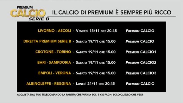 16a giornata di Serie B: Mediaset Premium - Programma e Telecronisti 16a giornata di Serie B: Mediaset Premium - Programma e Telecronisti