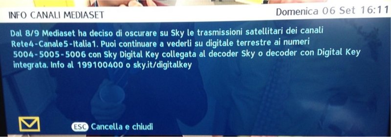 Mediaset cripta i canali generalisti sul Sat? Sky invita a procurarsi la Digital Key