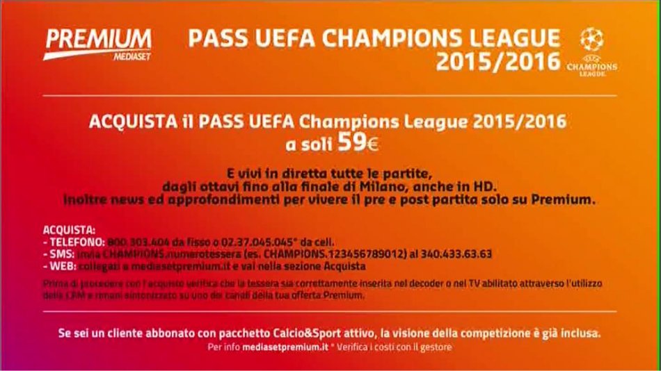 Premium lancia il pass Uefa Champions League fino alla Finale a 59 Euro