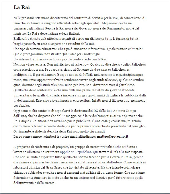Renzi: "Dal 1 Maggio stop pubblicità su Rai Yoyo, Rai 5 e Rai Storia"