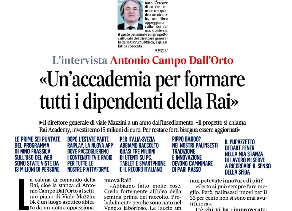 Campo dall'Orto: «Rai Academy per formare i dipendenti del servizio pubblico»