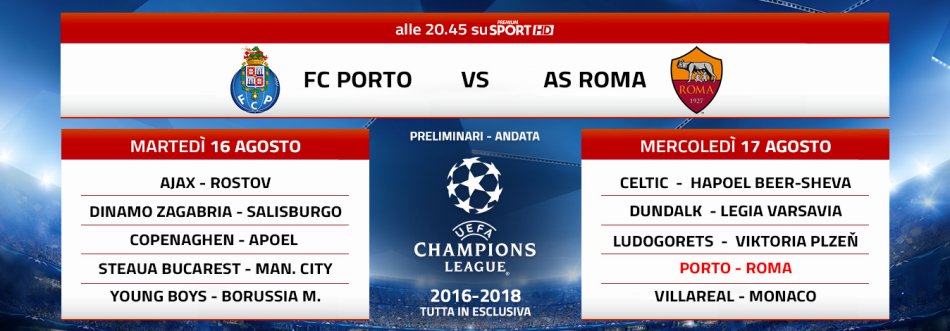 Premium Mediaset, Champions Playoff Andata - Palinsesto e Telecronisti