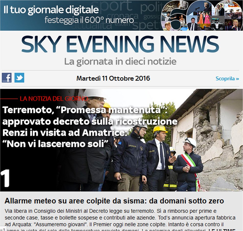 Sky Evening News, per la newsletter gratuita 600 numeri e 210 milioni di aperture 