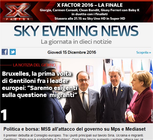 Sky Evening News, consegnato premio Smau per l'innovazione alla newsletter Sky