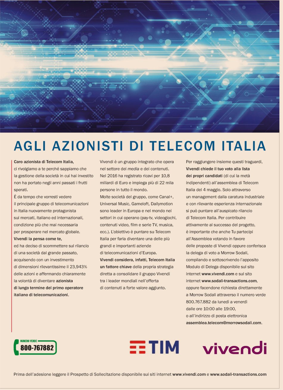  Vivendi chiama al voto piccoli azionisti insoddisfatti Telecom Italia  