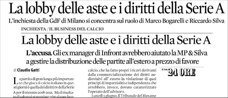  Diritti Tv, Infront: «Lobby delle aste? Prendiamo le distanze da Sole24Ore»