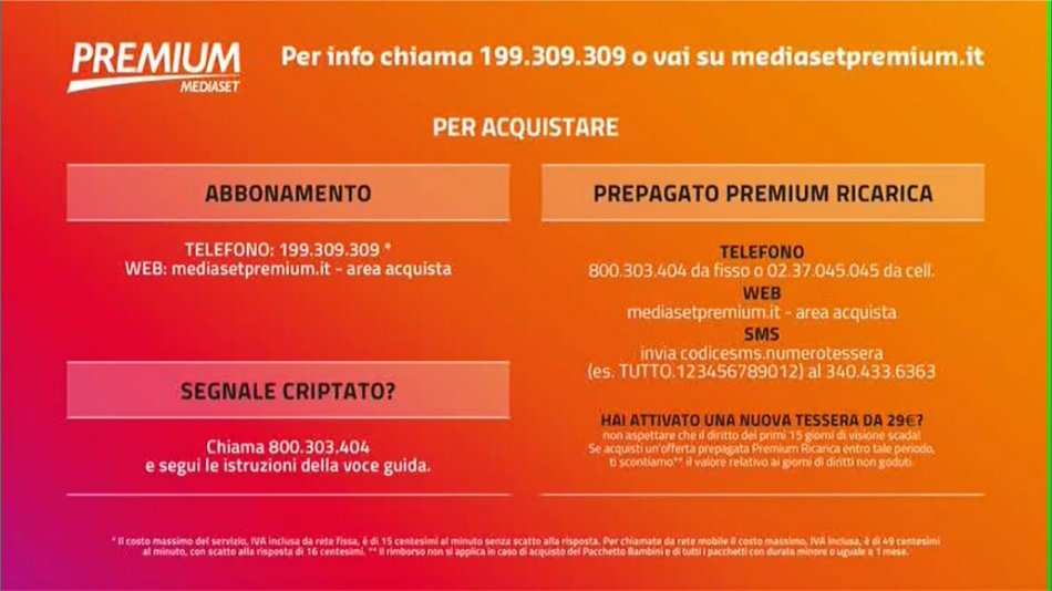 Premium Mediaset, listino per abbonamenti dal 13 Luglio 2017