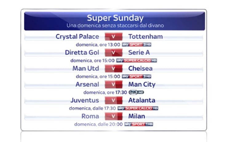 Immagine di Super Sunday su Sky Sport: da United-Chelsea a Roma-Milan ma anche Spurs e Gunners