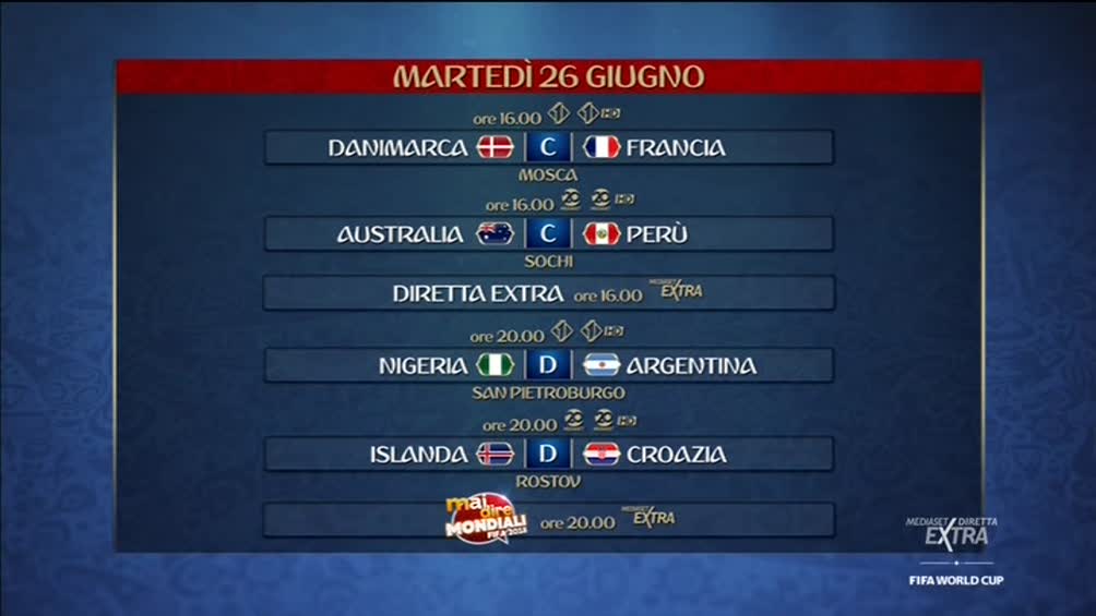 #MondialiMediaset, gironi C e D con Francia e Argentina. Diretta Tv Italia 1, Canale 20 ed Extra
