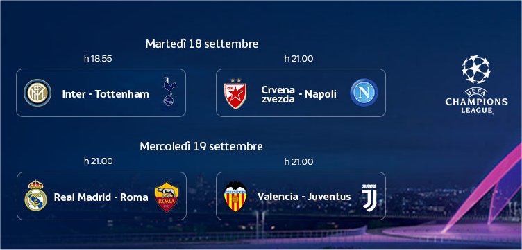 Sky Sport Champions 1a Giornata - Diretta Esclusiva | Palinsesto e Telecronisti