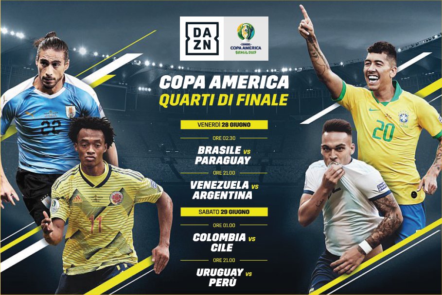 DAZN, Copa America Quarti, Diretta Esclusiva, Palinsesto e Telecronisti