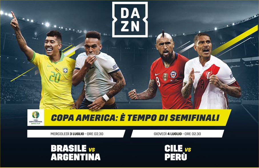 DAZN, Copa America Semifinali, Diretta Esclusiva, Palinsesto e Telecronisti