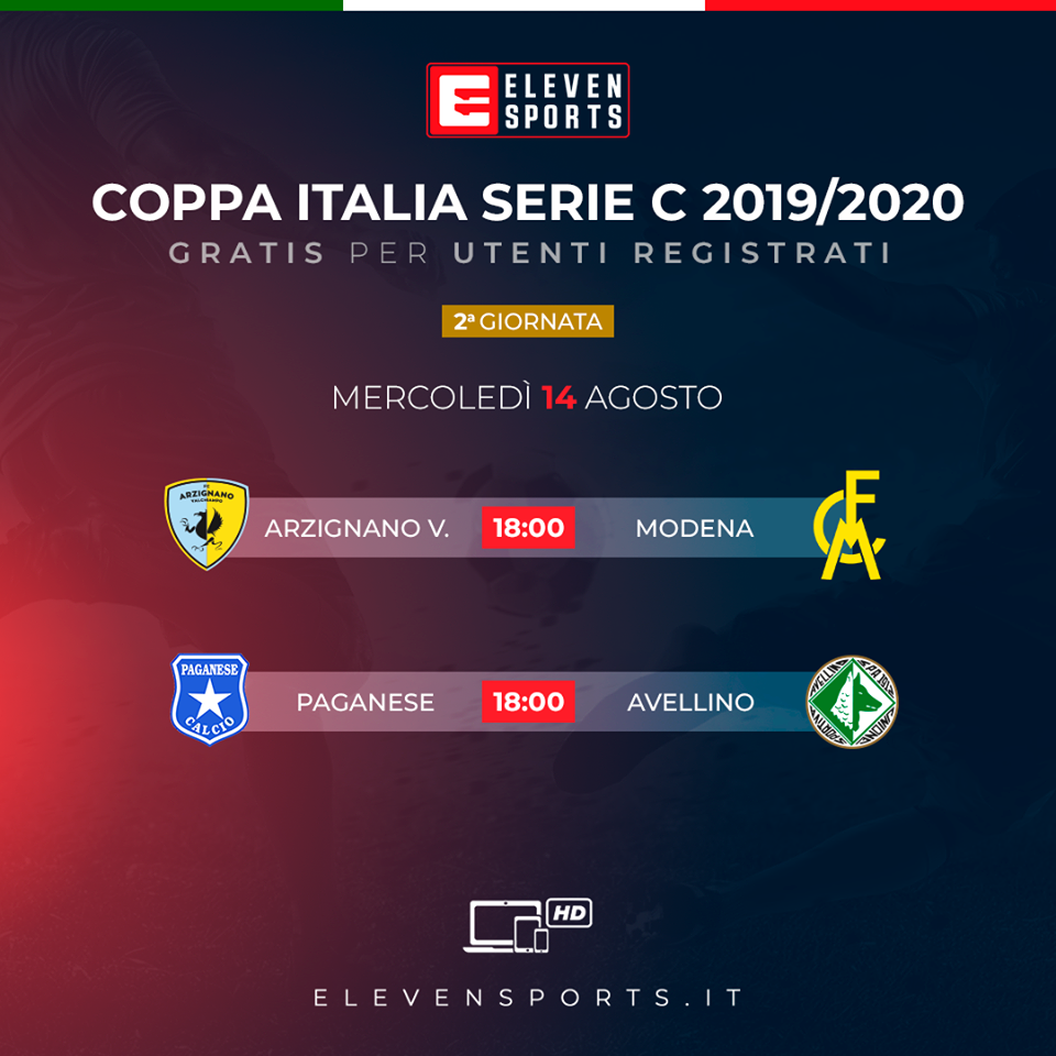 Serie C TV, Coppa Italia 14 Agosto - Programma e Telecronisti Eleven Sports