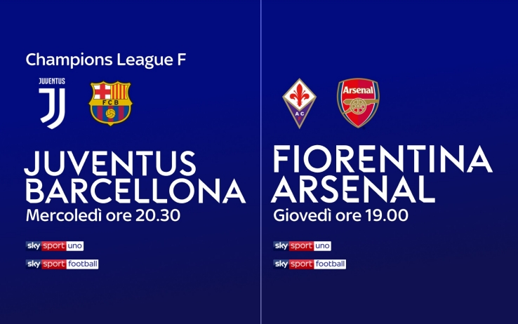 Champions League Femminile, Juventus - Barcellona e Fiorentina - Arsenal (diretta Sky Sport)