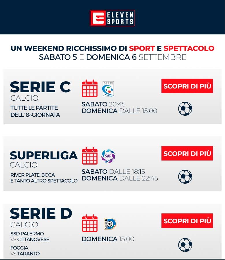 Serie C TV, 8a Giornata  - Programma e Telecronisti Eleven Sports