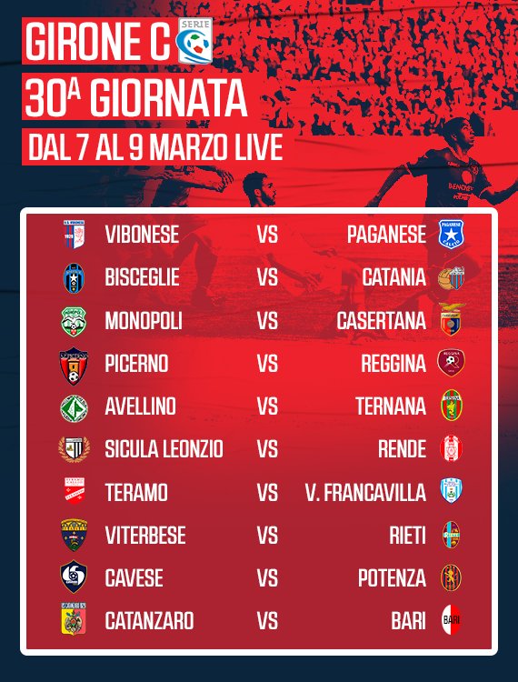 Serie C TV, 30a Giornata  - Programma e Telecronisti Eleven Sports