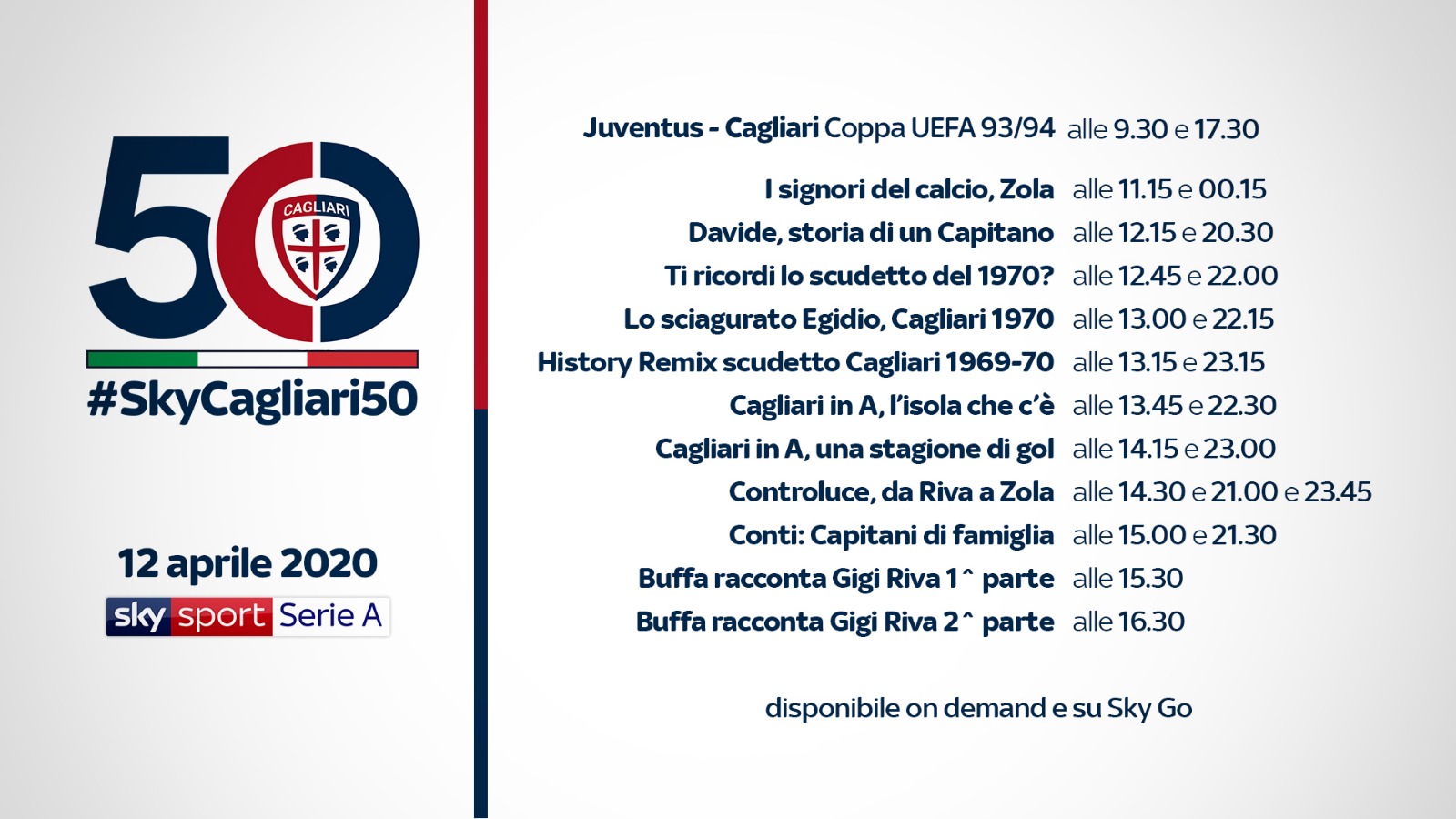 Cagliari, 50 anni fa lo Scudetto. Sky Sport dedica una giornata speciale