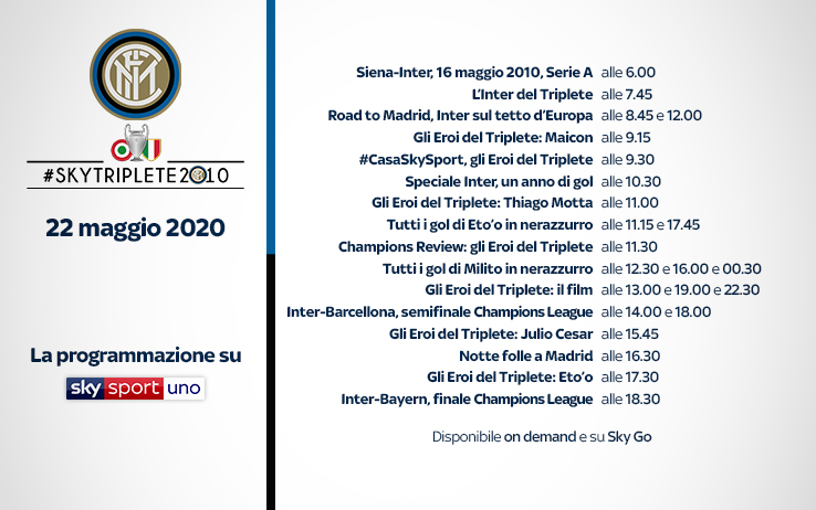 10 anni dopo, Sky Sport celebra anniversario del triplete Inter di Mourinho