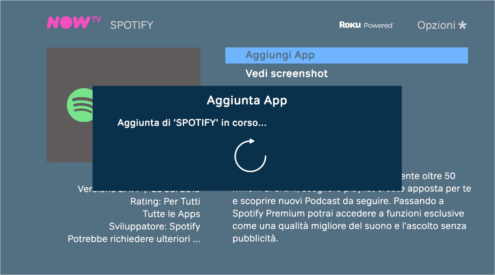 App Spotify 8.5.60 disponibile su NOW TV Smart Stick e TV Box