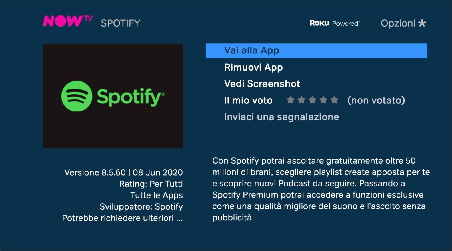 App Spotify 8.5.60 disponibile su NOW TV Smart Stick e TV Box