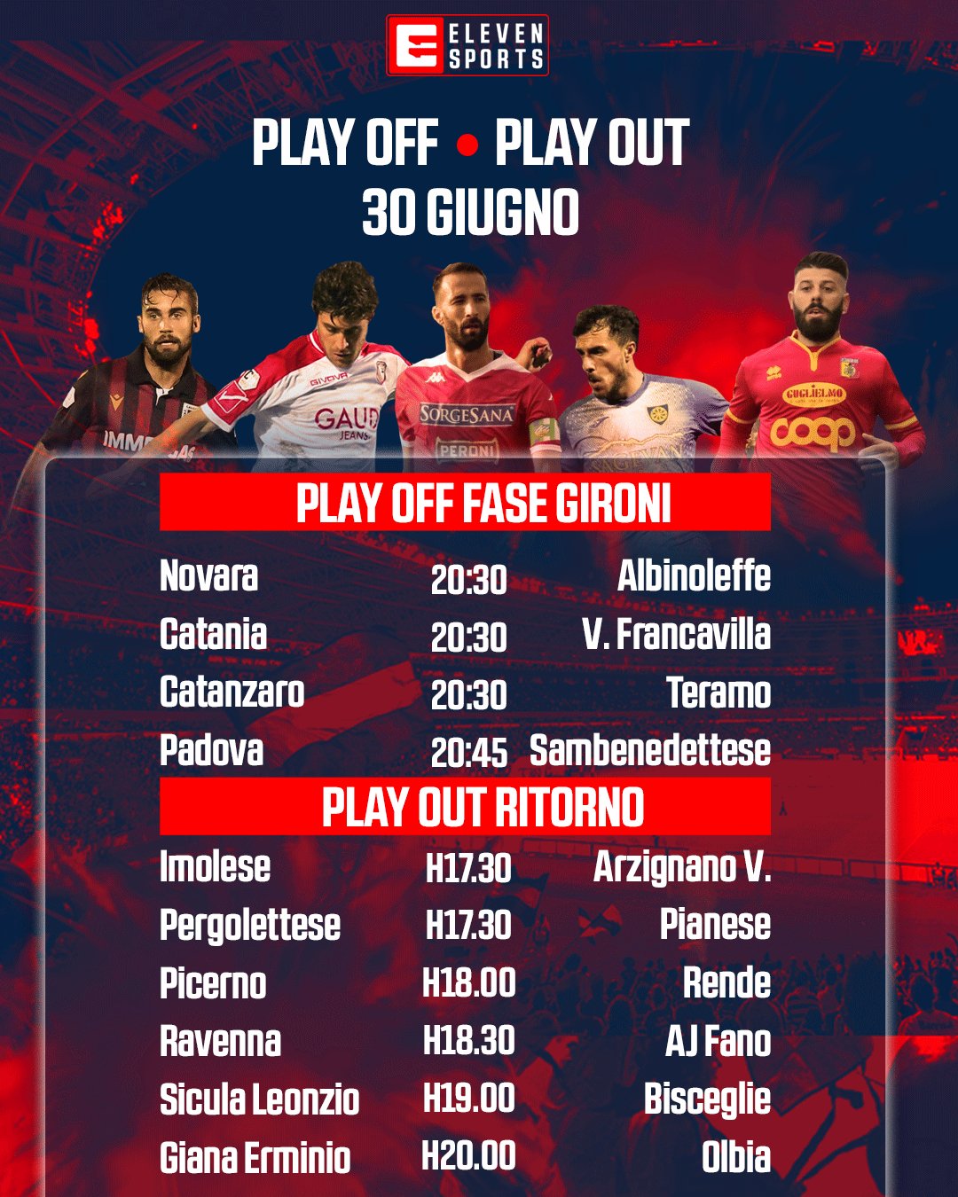 Serie C TV, Playout Ritorno e Playoff 1 Turno  - Programma e Telecronisti Eleven Sports