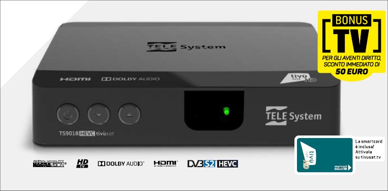 Decoder DVB-S/S2 HD Telesystem TS9018HEVC tivùsat classic 10 bit