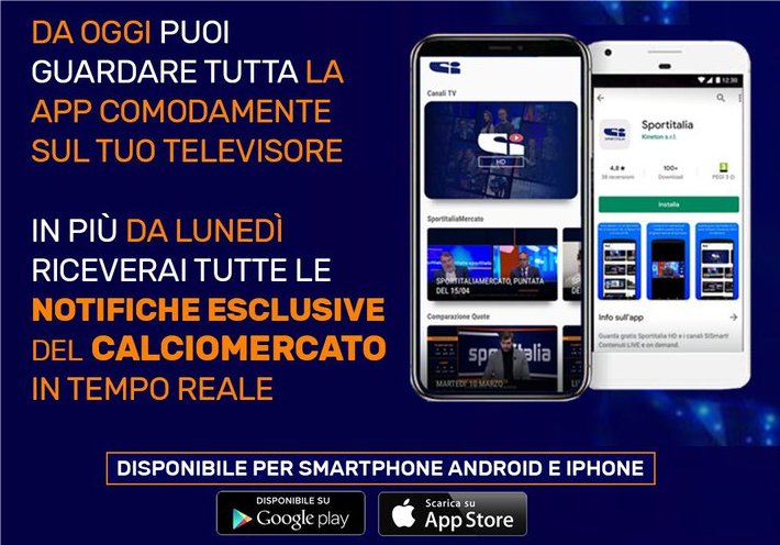 App Sportitalia con Google Chromecast. Notifiche per news calciomercato