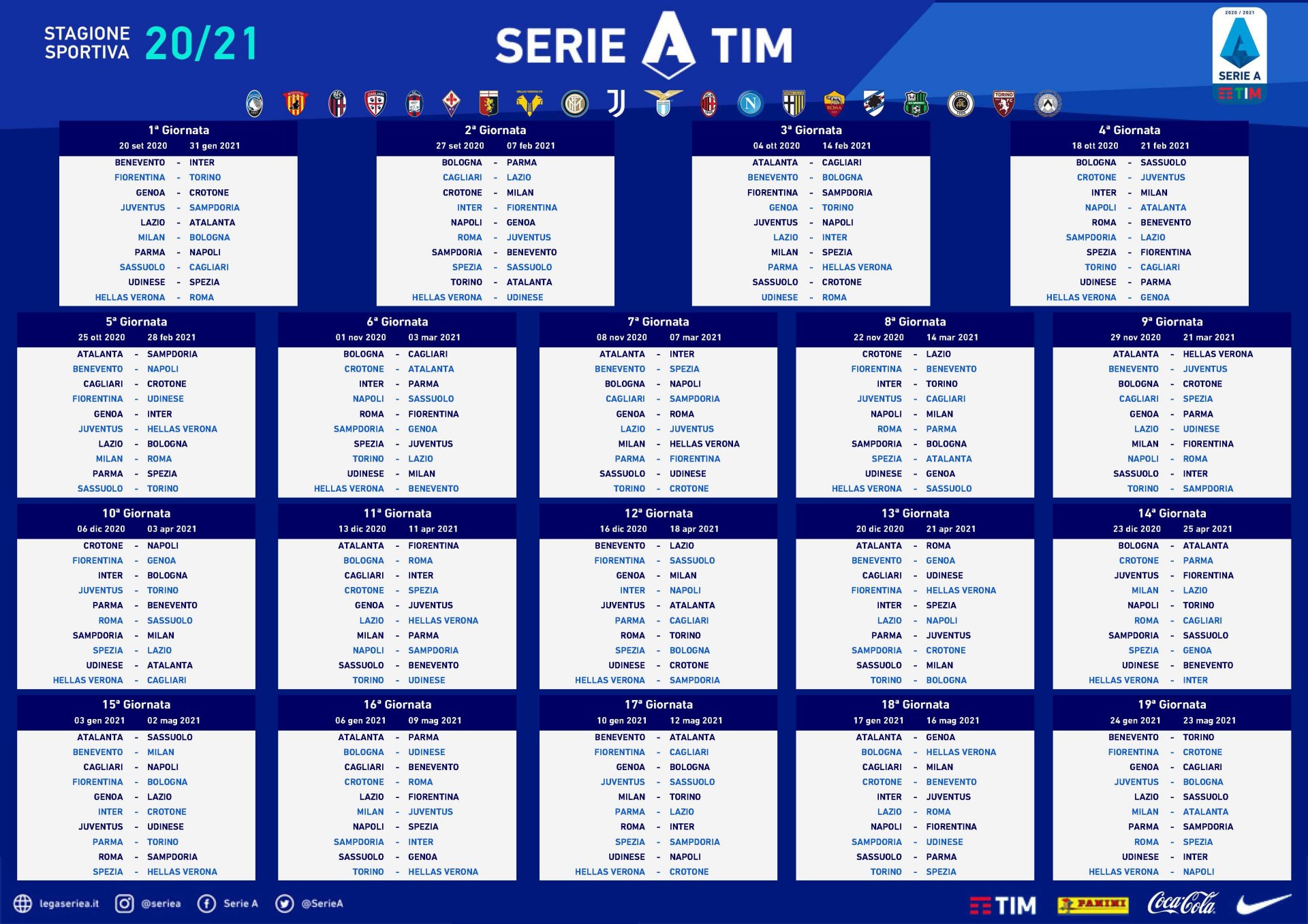 Serie A 2020 - 2021, palinsesto diretta tv 38a giornata Sky Sport e DAZN